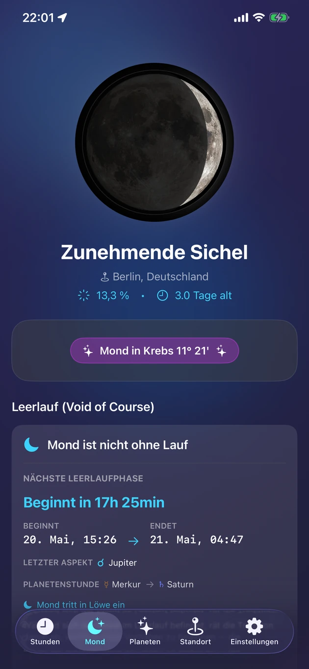Phase, Zeichen, Beleuchtung und Leerlauf auf einen Blick.