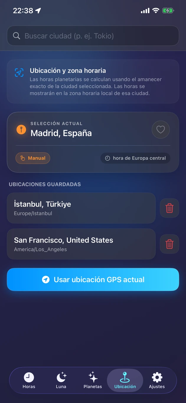 Horas según el amanecer de tu lugar — o cualquier ciudad del mundo.