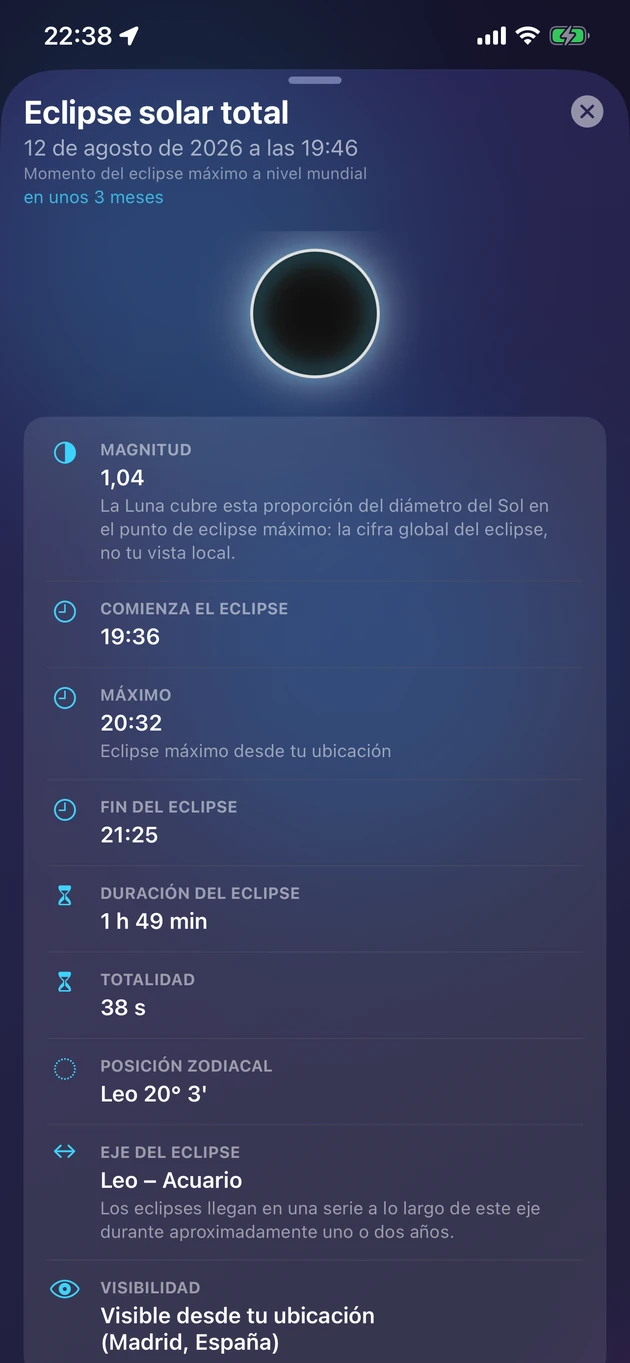 Magnitud, momento, visibilidad y significado de cada eclipse.