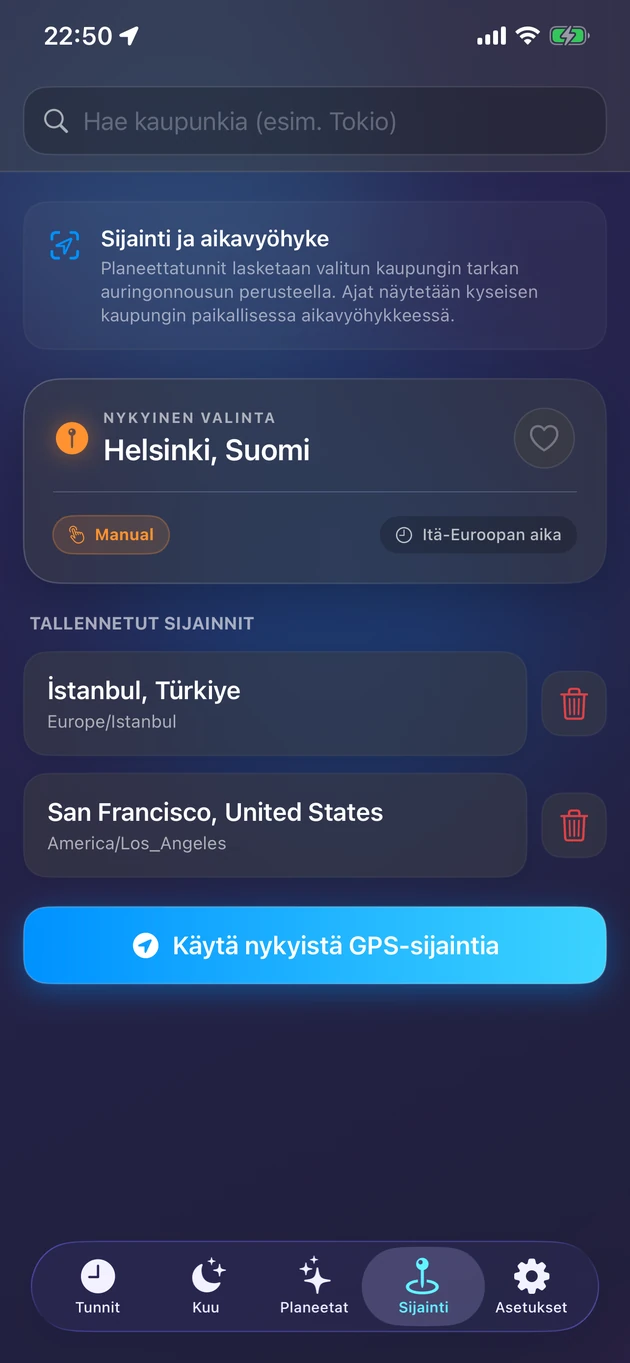 Auringonnousun tarkat tunnit paikkaasi — tai mihin tahansa kaupunkiin.