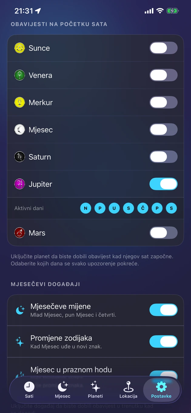 Nježna obavijest čim započne sat tvog odabranog planeta.
