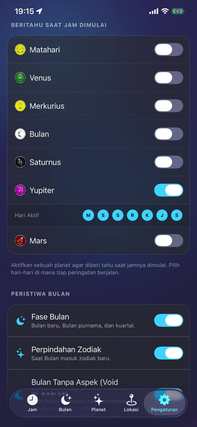 Peringatan lembut tepat saat jam planet pilihanmu dimulai.