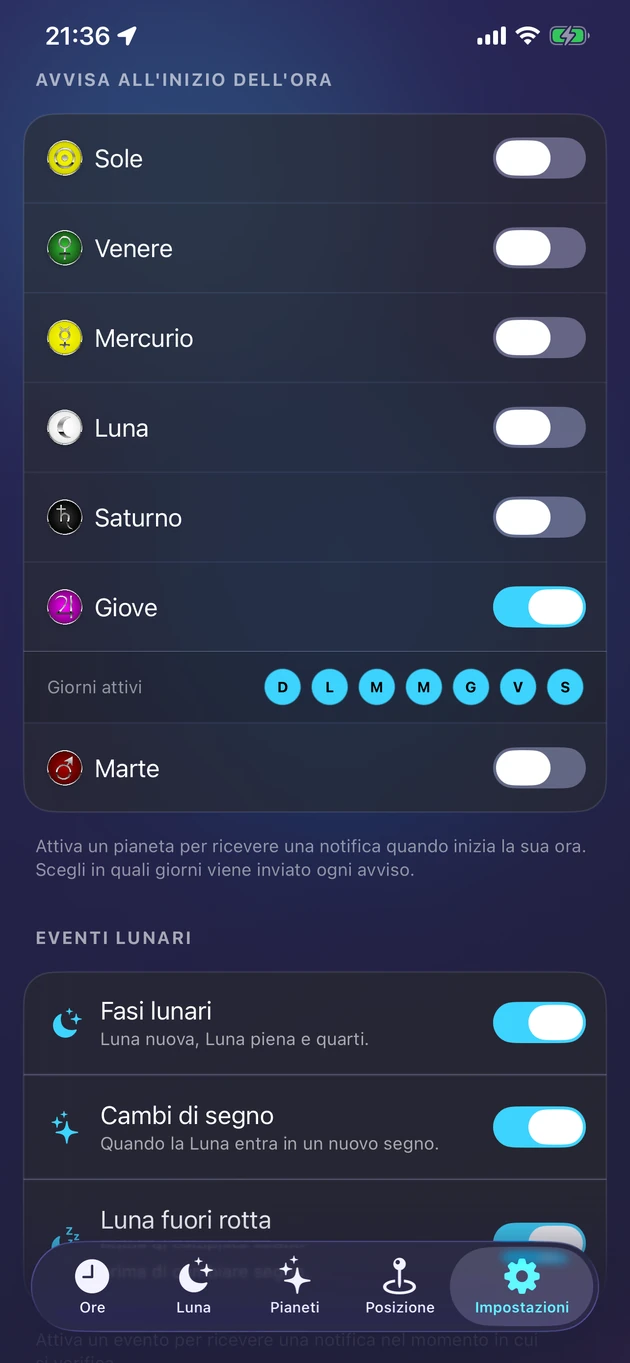 Un avviso discreto nel momento in cui inizia l'ora del tuo pianeta.