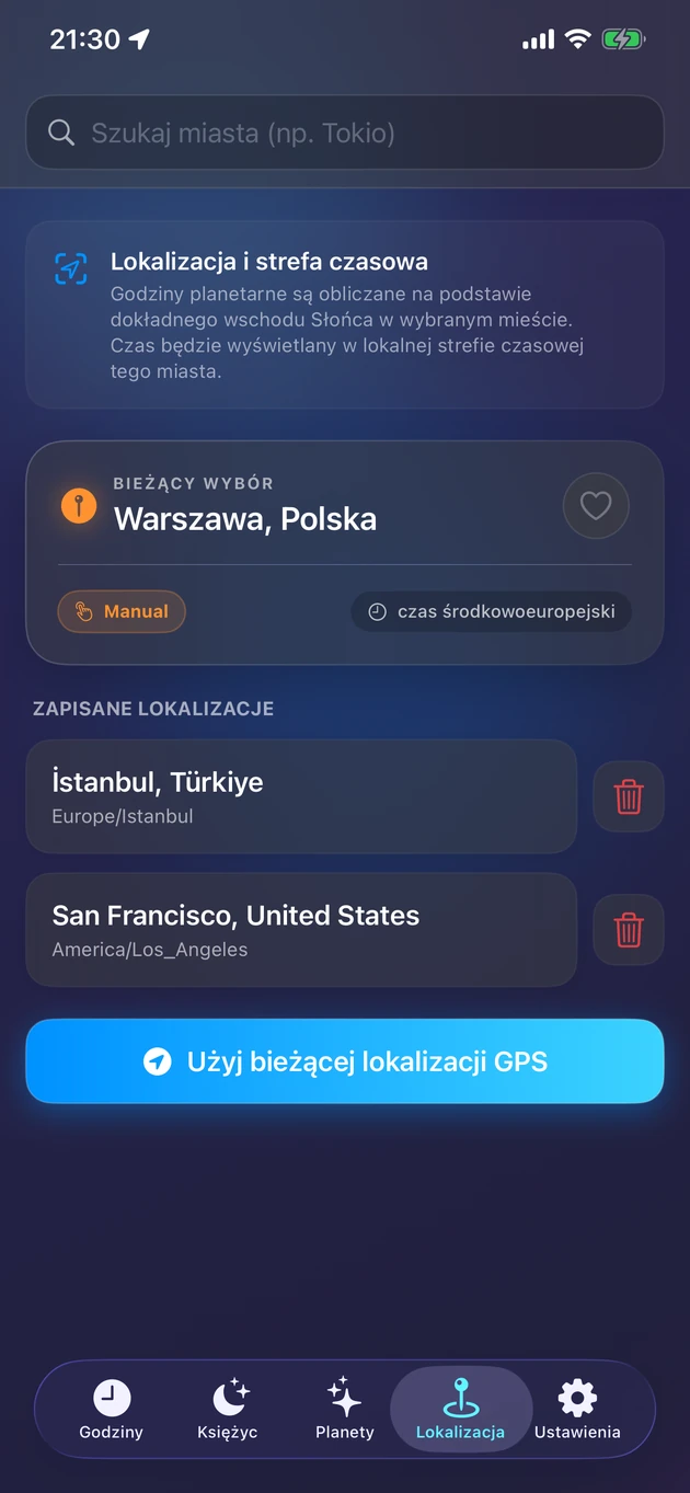 Godziny liczone od wschodu Słońca — dla ciebie lub dowolnego miasta.