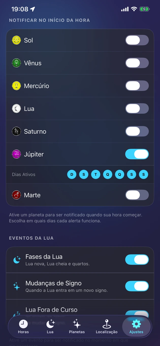 Um aviso suave no instante em que a hora do seu planeta começa.