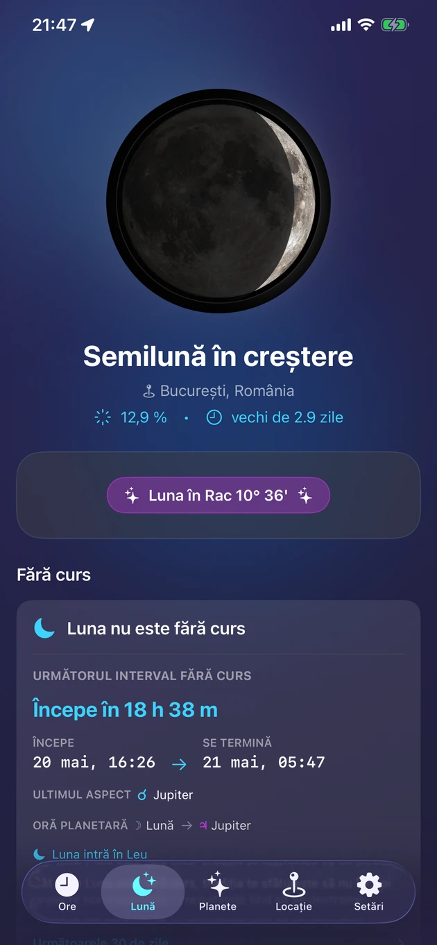 Faza, semnul, iluminarea și intervalul fără curs dintr-o privire.