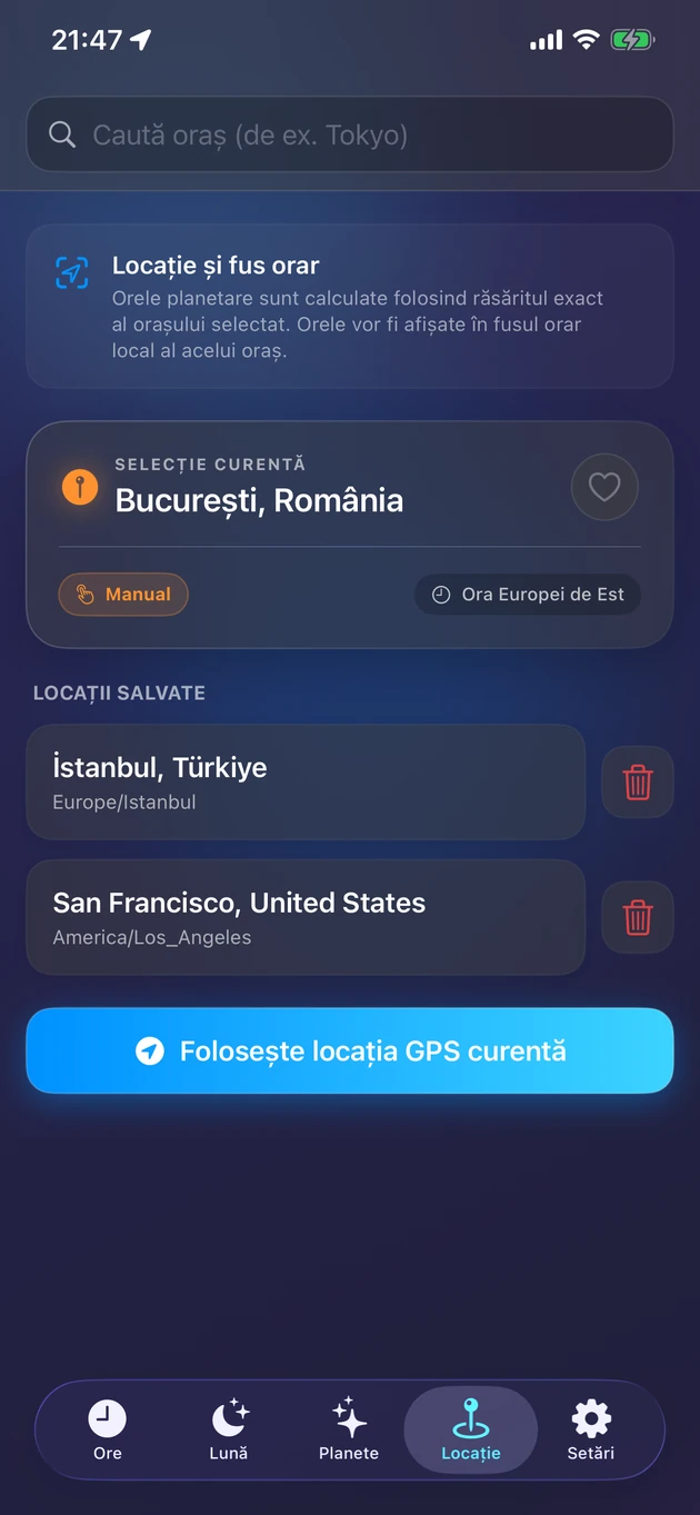 Ore exacte după răsărit pentru locul tău — sau orice oraș de pe Pământ.