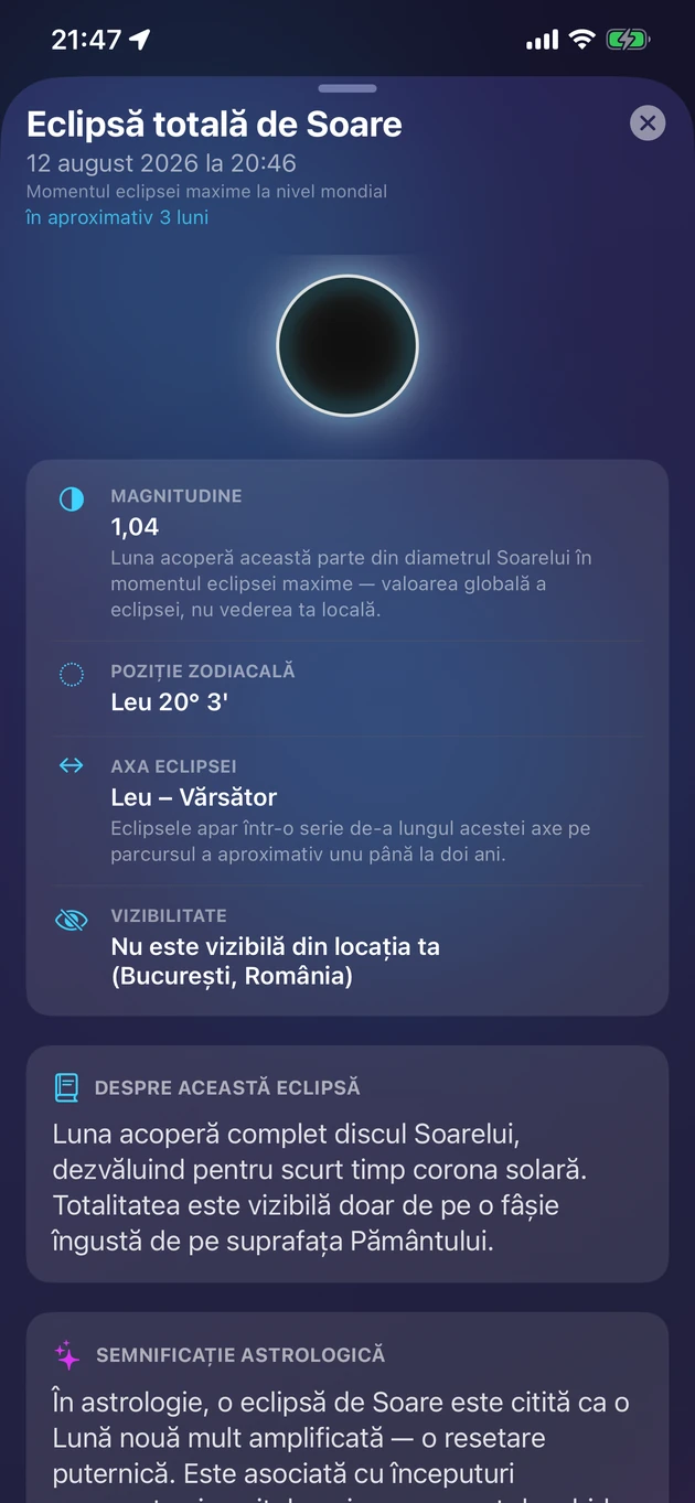 Magnitudine, moment, vizibilitate și semnificație pentru fiecare eclipsă.