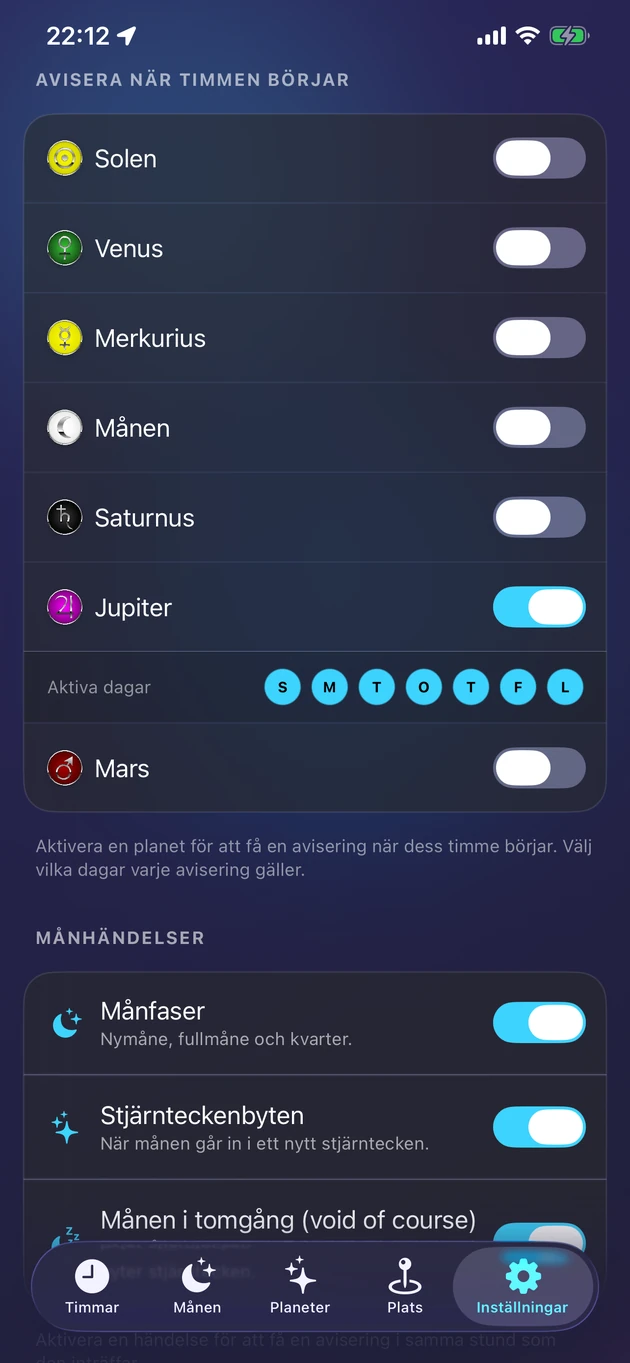En mjuk avisering så fort din valda planets timme börjar.
