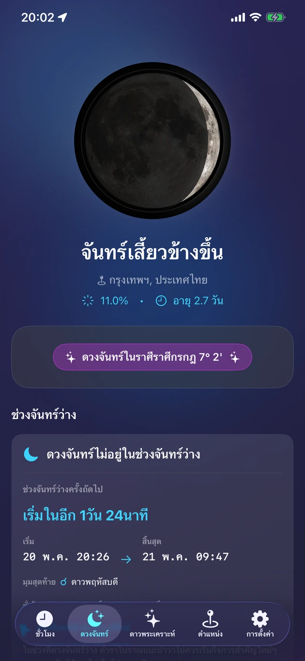 ข้างขึ้นข้างแรม ราศี ความสว่าง และช่วงจันทร์ว่าง ในพริบตา