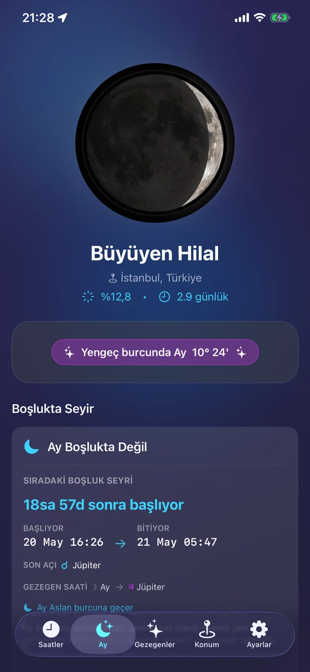 Evre, burç, aydınlanma ve boşlukta seyir — tek bakışta.