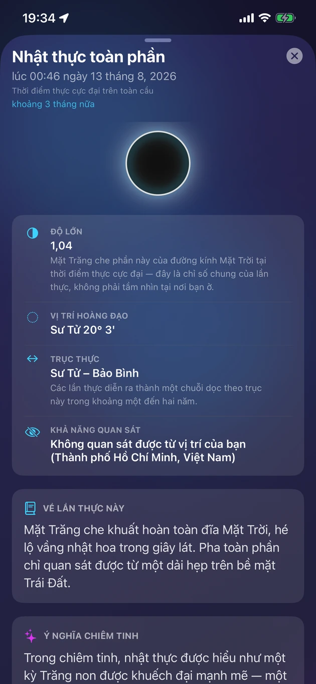 Độ lớn, thời điểm, khả năng quan sát và ý nghĩa của từng kỳ thực.